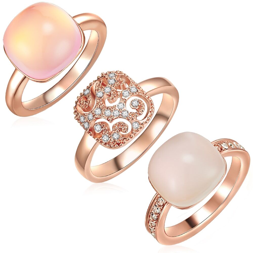 Reeks (Ring 3er) IJzerlegering Embellished with Swarovski crystals® in Roségoud Sieraden sets Dames