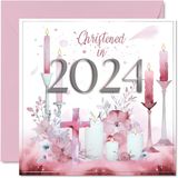 Doopkaarten voor meisjes, gedoopt in 2024, gefeliciteerd, doopkaart, eerste communie, doopgeschenken voor meisjes, 145 mm x 145 mm, christelijke geschenken, religieuze wenskaarten