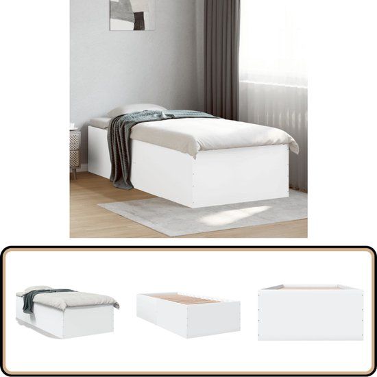 vidaXL Bedframe - Bewerkt hout - Wit - 75x190 cm