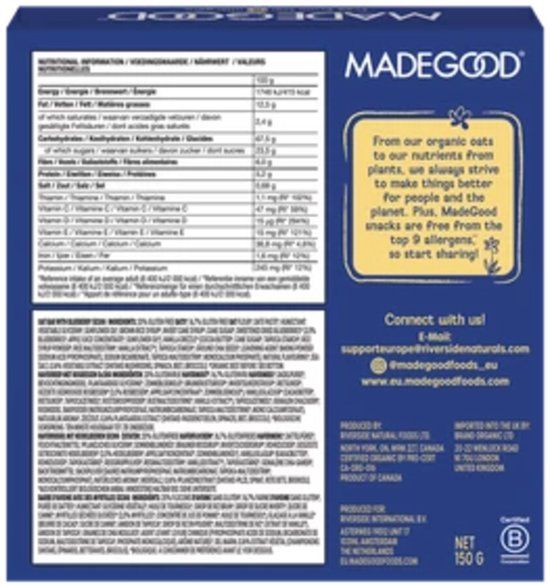 MadeGood Mornings Baked Oat Bars Blueberry - 5 stuks