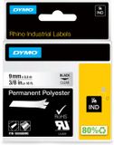 DYMO Rhino industriële labels | Permanent Polyester | 9 mm x 5,5 m | Zwart op Transparant