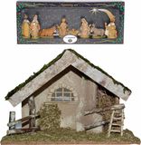 Merkloos / Sans marque Euromarchi Complete kerststal met 8 kerstbeelden - 42 x 19 x 30 cm - kerstdecoratie - kerststallen