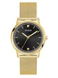 Guess Chandler Heren roestvrij stalen horloge 40mm roestvrij stalen band goud 3 bar zwarte wijzerplaat GW0974G2