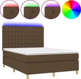 vidaXL Boxspringbed met matras en LED-verlichting, donkerbruin, 140x200 cm, stof