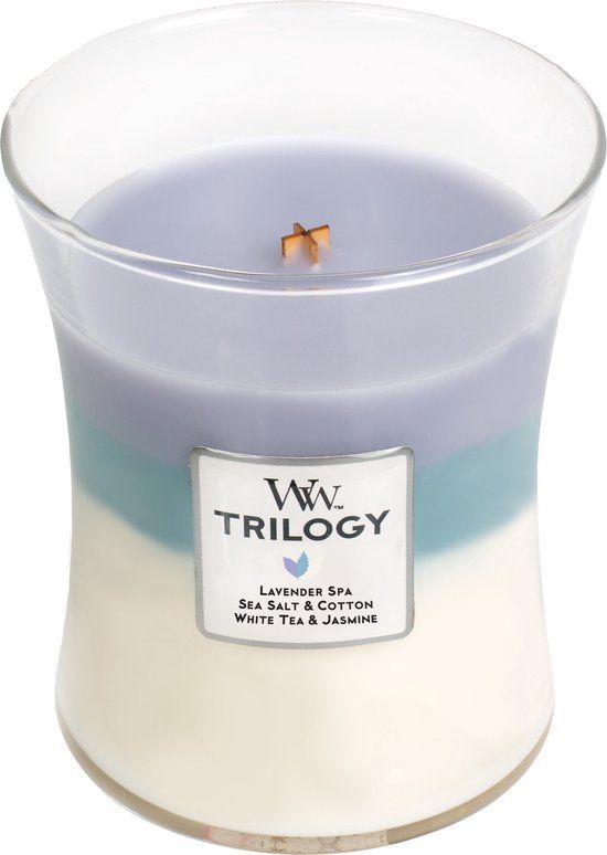 WoodWick Hourglass Trilogy Medium Geurkaars - Calming Retreat - 60 uur - Blauw