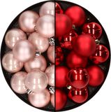 Decoris Kaemingk B.V. 32x stuks kunststof kerstballen mix van lichtroze en rood 4 cm