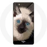 Maniacase Hoesje voor Huawei P8 Lite zwart-witte Siamese kat met blauwe ogen