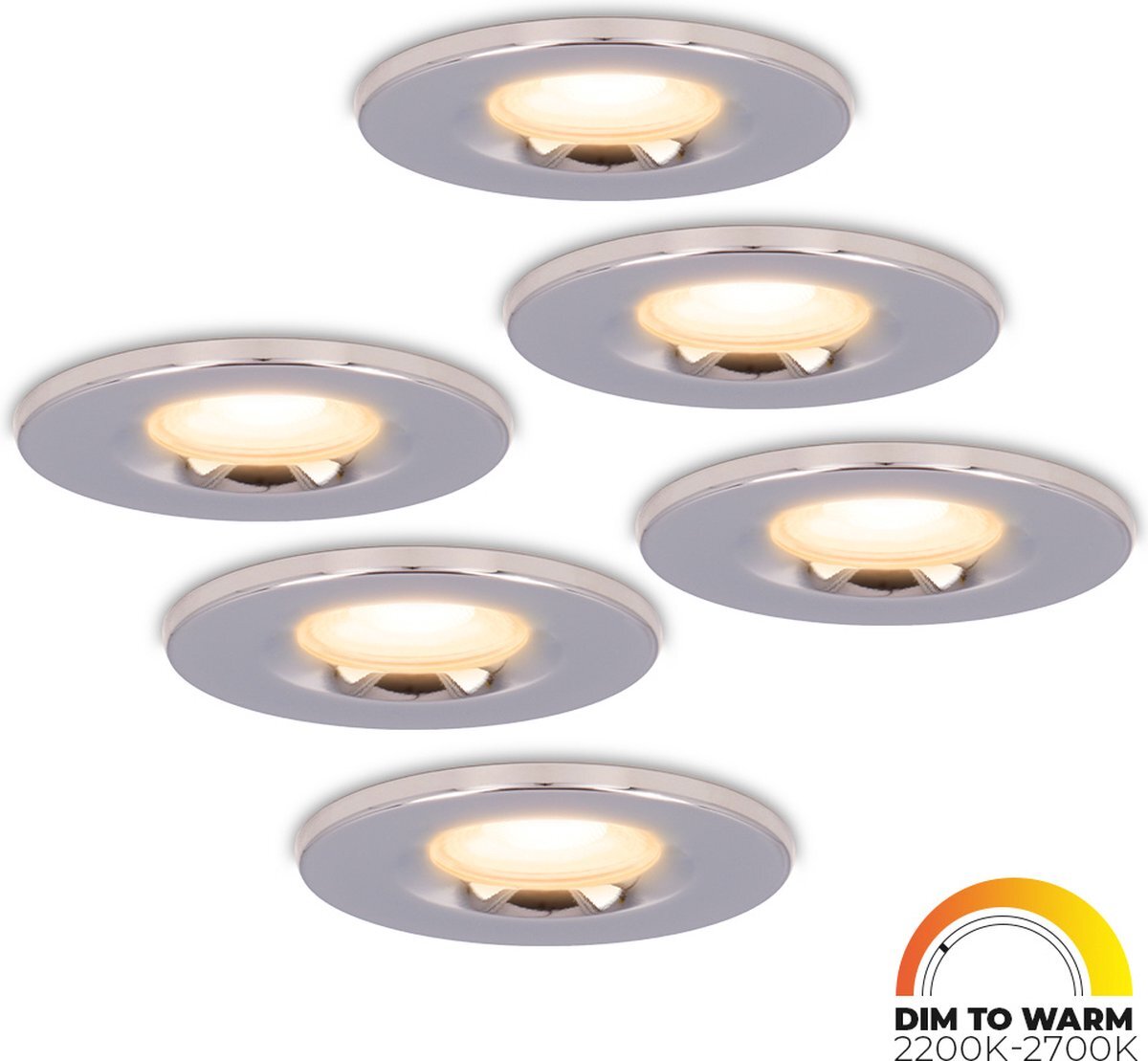 HOFTRONIC Set van 6 Venezia - LED Inbouwspots voor badkamer, binnen en buiten - 6 Watt 460 lumen - Zaagmaat: Ø60-75 mm - IP65 waterdicht - Dimbaar - Chroom - Zeer warm wit tot warm wit (dim to warm) - Plafondspots inbouw