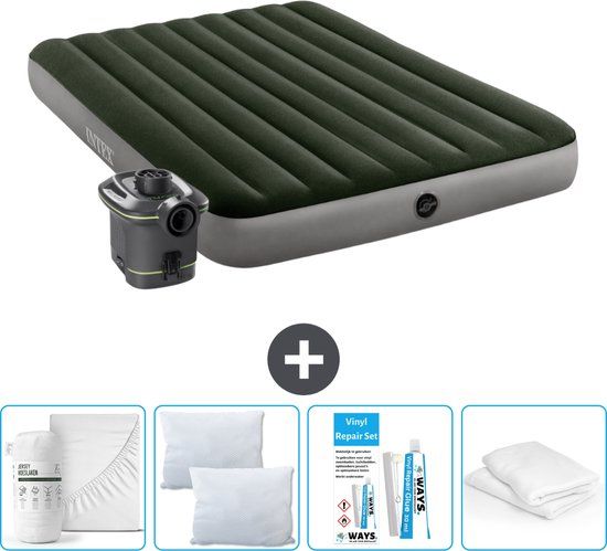 Intex Luchtbed 2-Persoons - 152 x 203 x 25 cm - Groen - Met pomp en accessoires