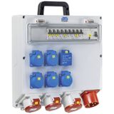 as – Schwabe wandverdeler klaar voor aansluiting - bouwstroomverdeler CEE 400V/32A/22kW - uitgang 5x Schuko, 2x CEE (400V/16A/5-polig), 1 x CEE (400V/32A/5-polig), 2 x USB - verdeelkast - IP44, 61524