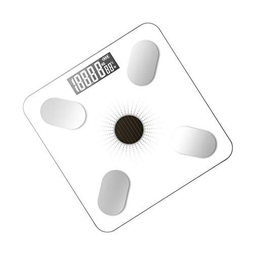FOReverweihuajz Lichaamsvetweegschaal badkamer USB Smart BMI weegschaal elektronische LED digitaal voor Bluetooth app, weergave van binnentemperatuur, watermuskelinhoud meting van het gewicht gezondheidsmonitor, 0,2 kg - 180 kg wit