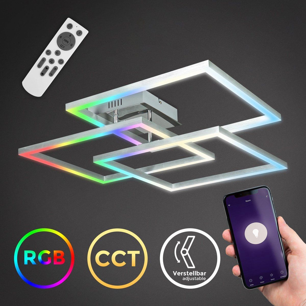 B.K.Licht Slimme Plafondlamp - LED Frame - WiFi - App & Afstandsbediening - CCT & RGB - Dimbaar - 48W - 4800Lm - Chroom