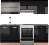 Vicco R-Line Complete keukeneenheid – 200 cm, WB Antraciet Eiken hoogglans zwart/goud