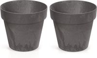 Merkloos Prosperplast Bloempot/plantenpot - 2x - betonlook - antraciet - kunststof - Dia 20 cm - buiten/binnen