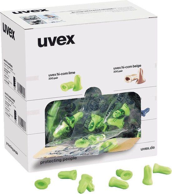 Uvex oordoppen hi-com zonder koord - Limoengroen - Wegwerp - 200 paar/VE