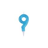Homéa Birthday Candle Glitter Number 9 H 7.5 cm Blue