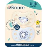 BIOLANE Anatomische speen van dieren - Extra dunne fopspenen 6 tot 18 maanden - Blauw/Beige
