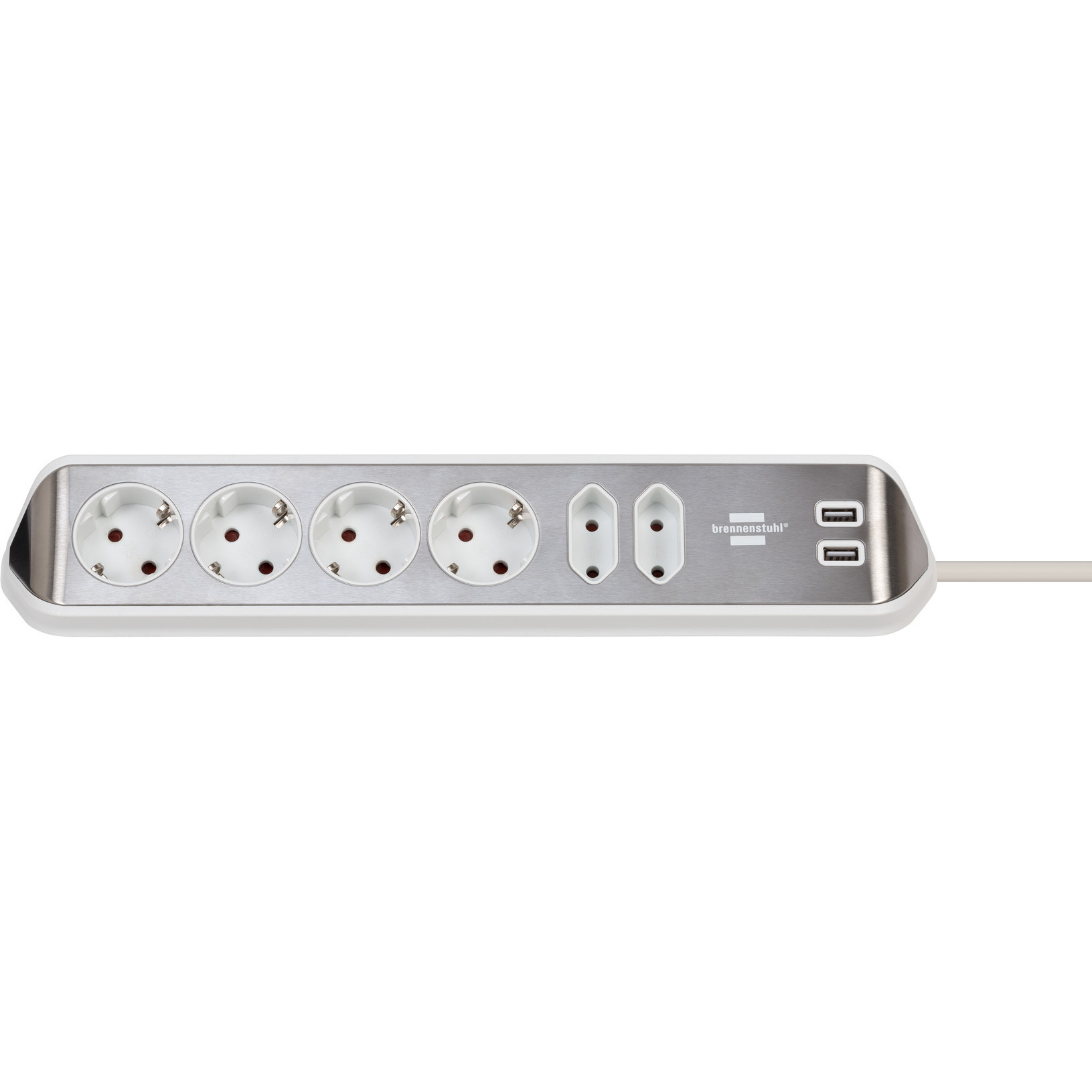 Brennenstuhl Estilo hoekstekkerdoos met USB oplaadpunten - RVS/wit