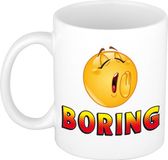 Bellatio Decorations Boring Mok Wit met Smile / Emoticon - Kantoorhumor Beker - Cadeau Collega