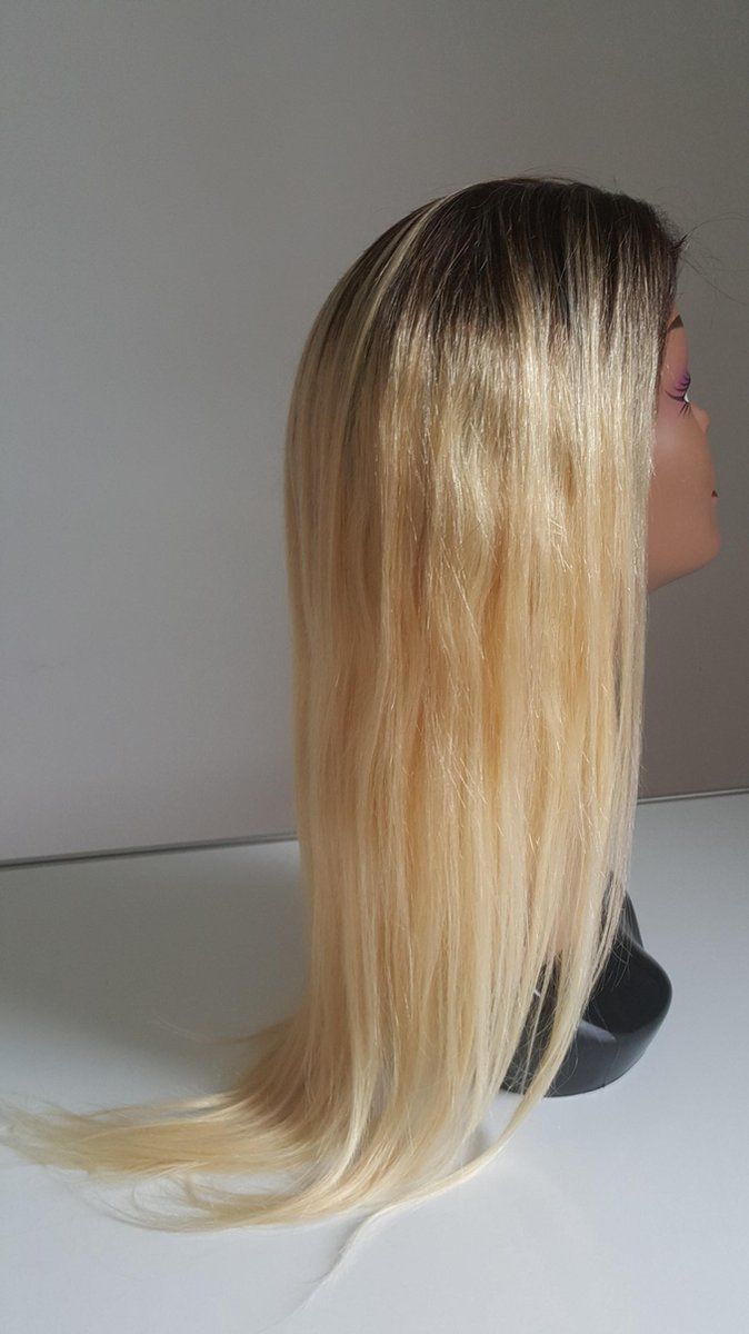Frazimashop Braziliaanse Remy pruik 22 inch 1B/613 blond steil echt menselijke haren - real human hair 4x4 lace closure wig- Braziliaanse pruiken