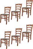 t m c s Tommychairs Cuore - Eetkamerstoelen - Set van 6 - Kersenhout - Stof