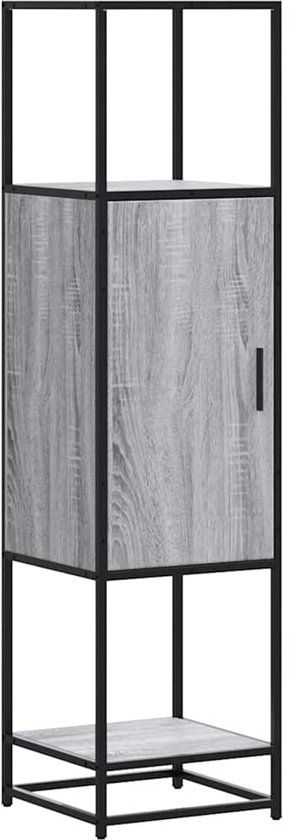 vidaXL Hoge kast 35,5x35x139 cm bewerkt hout en metaal grijs sonoma