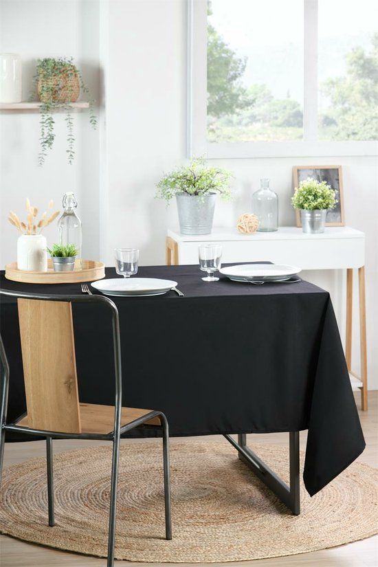 Stof Tafelkleed Nelson - 145 x 200 cm - Zwart - Polyester