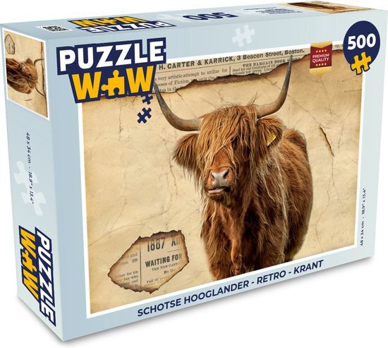 MuchoWow Puzzel Schotse hooglander - Retro - Krant - Legpuzzel - Puzzel 500 stukjes