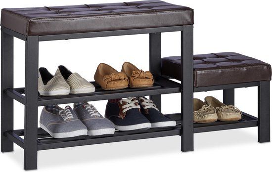Relaxdays Schoenenbank met Krukje - Bruin - Schoenenrek - Halbank - Garderobebank