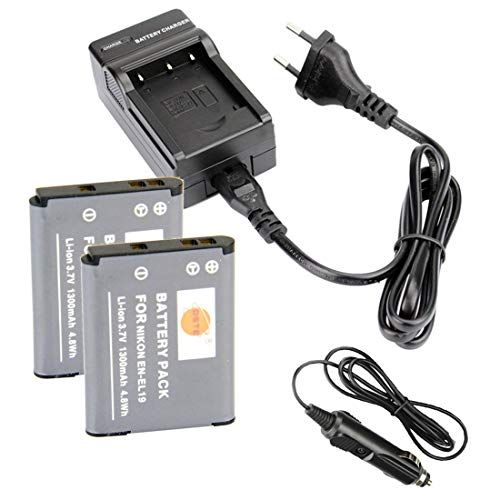 DSTE Vervangende accu en DC109E reislader, compatibel met Nikon EN-EL19 Coolpix S100 S2500 S2600 S2700 S2750 S3100 S3200 S3300 S3400 S3500 S4150 S4200 S6500 S6600 S6900 als Sony NP-BJ1