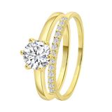 Lucardi Dames Goldplated dubbele ring met zirkonia - Ring - Cadeau - Echt Zilver - Goudkleurig