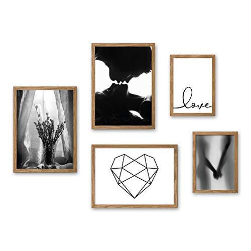 Kreative Feder Posterset | Love | 5 foto's deco woonkamer moderne slaapkamer foto voor uw muur - optioneel met frame - 3x DIN A3 & 2x DIN A4 - ca. 30x40 & 20x30 (natuurlijke lijst)