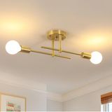 Comely Vintage Sputnik Kroonluchter E27, 2-Lichts Industrieel Plafonnier, Gouden Metalen Plafondlamp voor Slaapkamer, Gang, Keuken, Lengte 43 CM