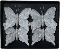 Decoris Kaemingk Vlinder veer l8b6h1 cm zilver 4st kerst Decoris