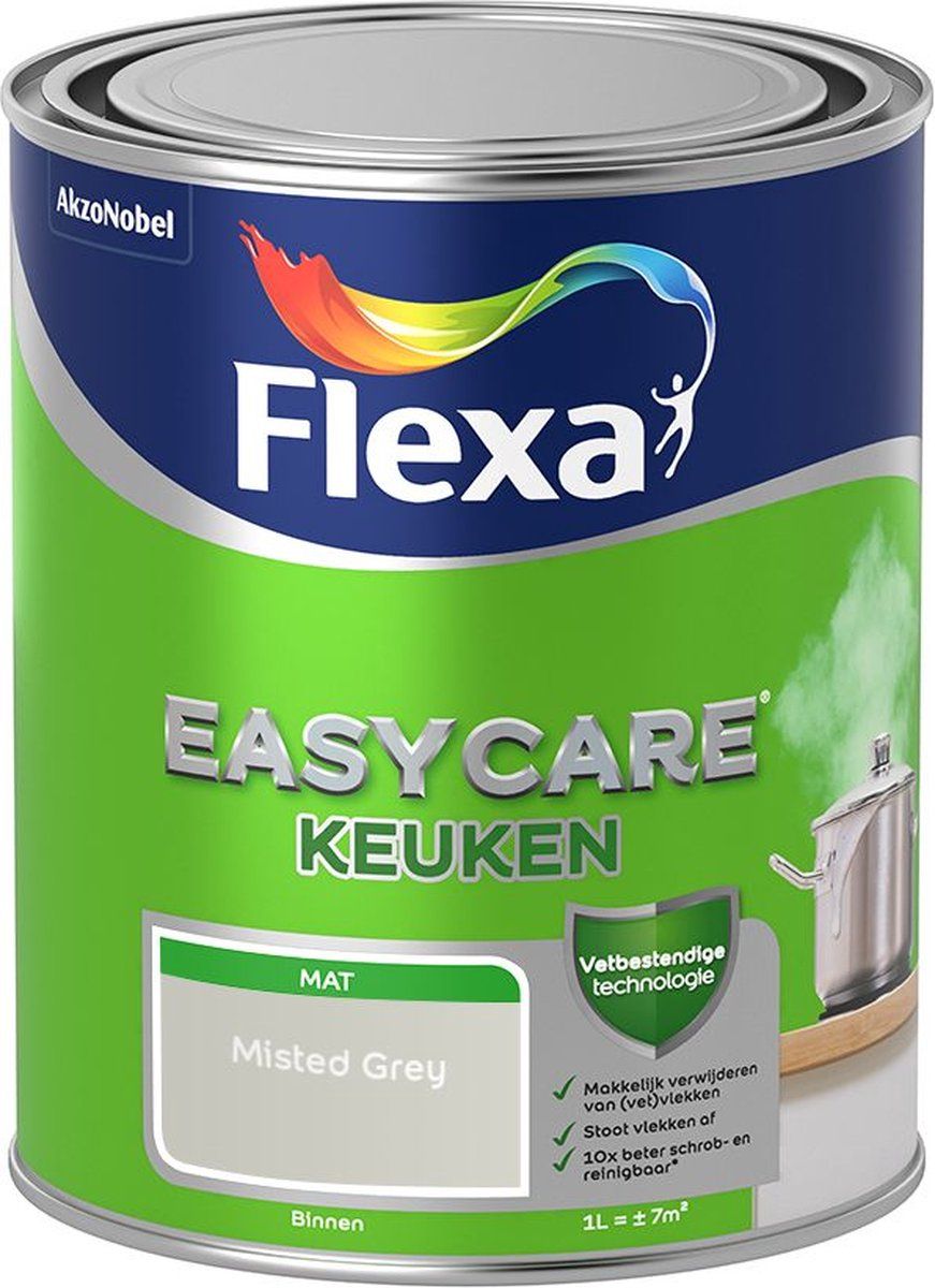 FLEXA Easycare - Muurverf Keuken - Mat - Misted Grey - 1 liter - 8711113463478