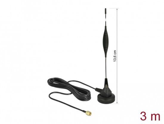 Delock GSM-antenne SMA-plug 5 DBI Vaste omnidirectionele met magnetische basis- en verbindingskabel RG-174 3 M Buiten zwart