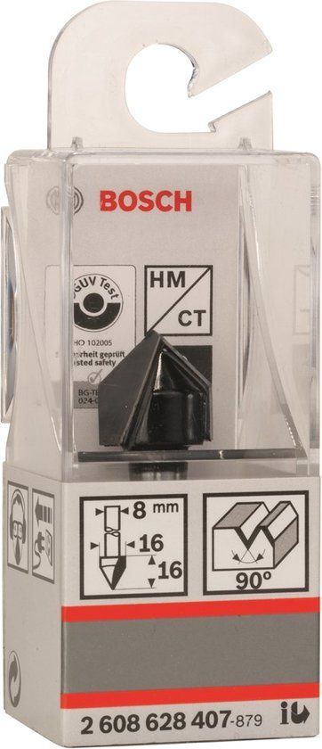 Bosch V-groeffrees 8 mm - D1 16 mm - L 16 mm - G 45 mm - 90° - 2608628407