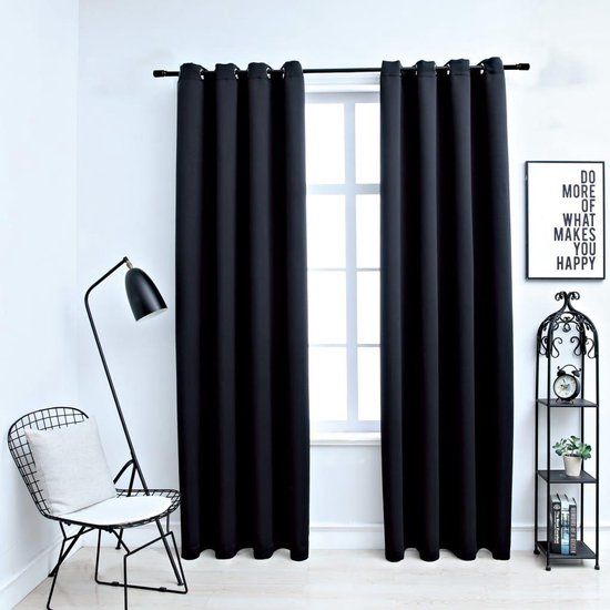 vidaXL Gordijn verduisterend met metalen ringen 2 stuks 140x175 cm zwart