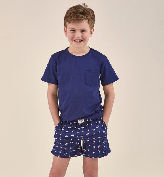 Little Label - Korte pyjama jongens - Donkerblauw palm - 146-152 / 12Y