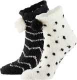 Apollo bedsokken / huissokken - dames - 2-pack - zwart/wit - one size