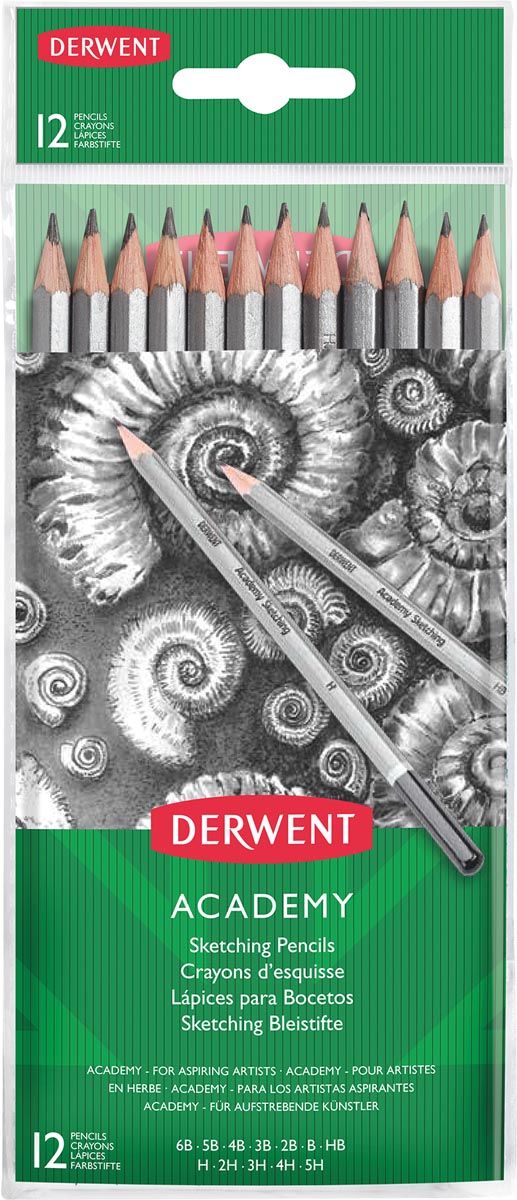 Derwent Academy grafietpotloden - 12 stuks - 6B-5B-4B-3B-2B-B-HB-H-2H-3H-4H-5H