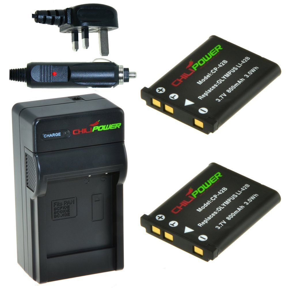 ChiliPower 2 x Li-40B / Li-42B accu's voor Olympus - Charger Kit + car-charger - UK version