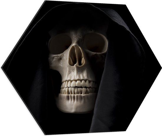 Merkloos / Sans marque Dibond Hexagon - Doodskop met Zwart Laken - 70x60.9 cm - Foto op Zeshoek