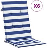 vidaXL Stoelkussens 2 stuks hoge rug gestreept stof wit en blauw