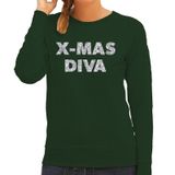 Bellatio Decorations Christmas Diva Kersttrui Dames Groen Zilver Glitter Letters Lange Mouwen M