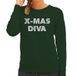 Bellatio Decorations Christmas Diva Kersttrui Dames Groen Zilver Glitter Letters Lange Mouwen M