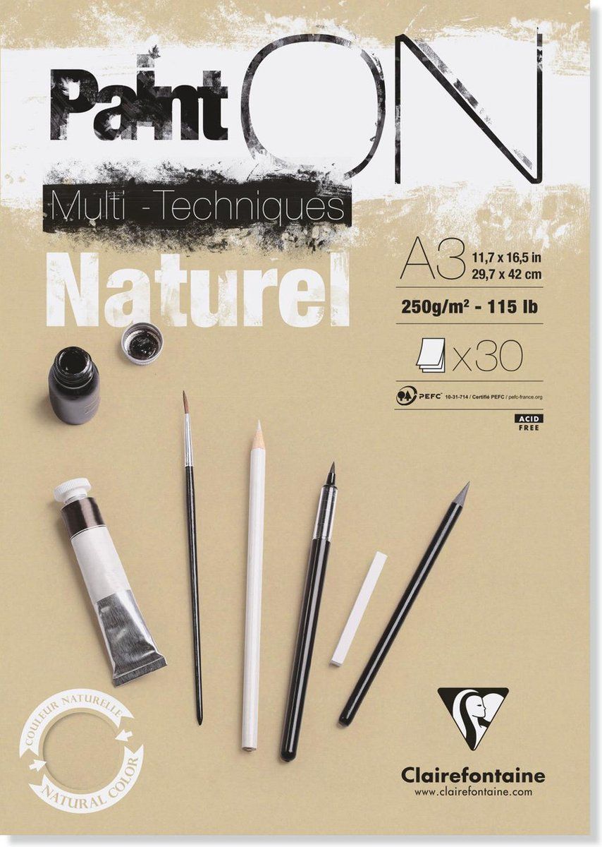 Clairefontaine Paint On Multi-Techniques Naturel A3 42 x 29.7 cm 250g/m2 30 Sheets - Naturel