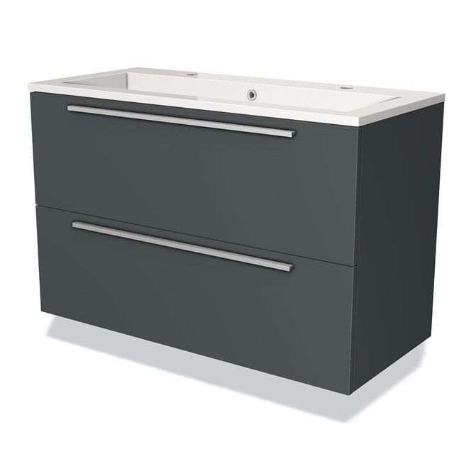 Maxaro Badkamermeubel 100cm Modulo Donkergrijs 2 Lades Vlak Wastafel Mineraalmarmer