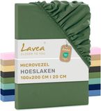 Lavea® Hoeslaken 100x200 cm – zachte en ademende microvezel – voor matrassen tot 20 cm – met elastiek rondom – oeko-tex gecertificeerd – Olijfgroen