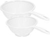 PLASTICFORTE Keuken vergieten/zeef met steel - 2x stuks - kunststof - Dia 22/24 cm - wit